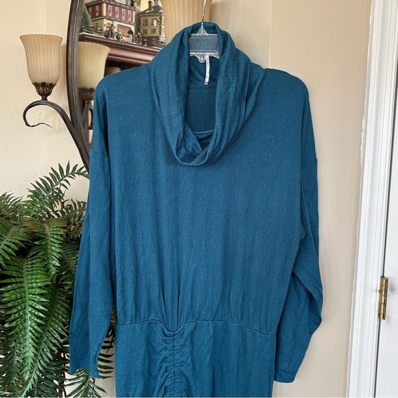 Free People Sundown Cowl Neck Ruched Mini Dress Dark Green Boho Long Sleeve - Picture 10 of 16